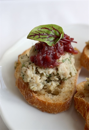 Chicken Salad Crostini with Cranberry Bacon Compote