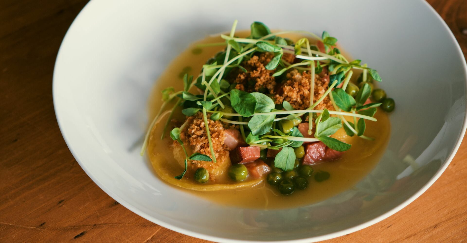 Spring Ravioli with Creamy Taleggio Sauce & Speck