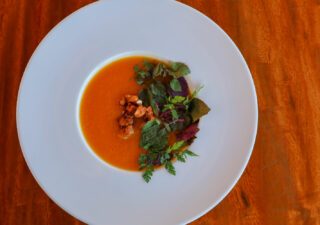 Maple Butternut Squash Soup w/ Candied Walnuts