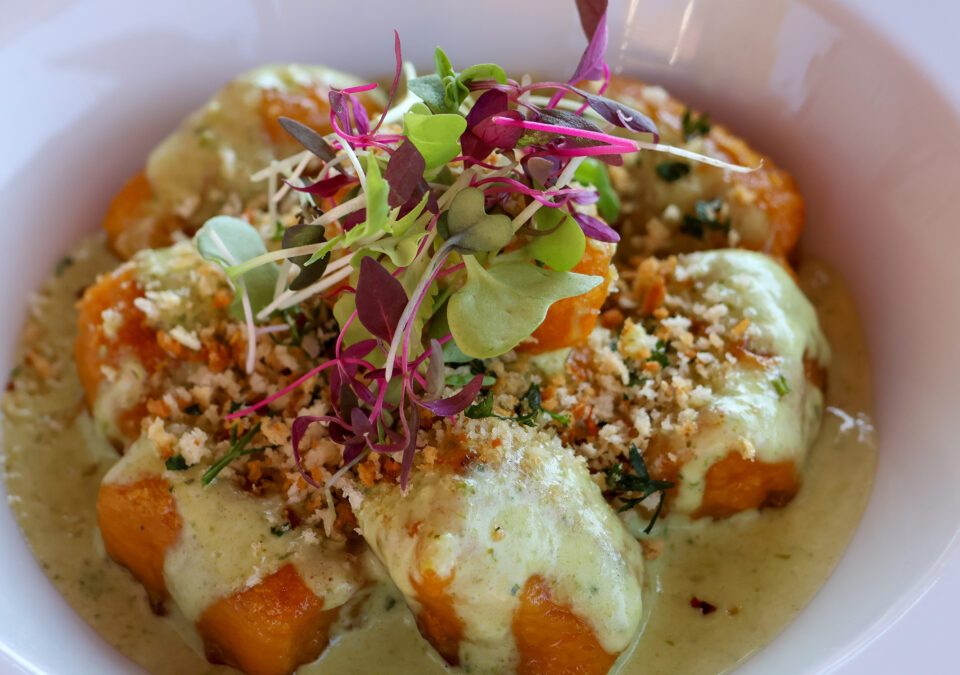 Butternut Squash Gnocchi with Pesto Cream Sauce
