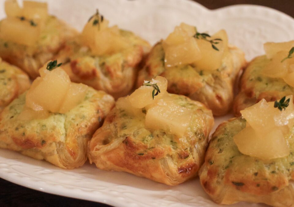 Brie Puffs with Honey Pear & Champagne Compote