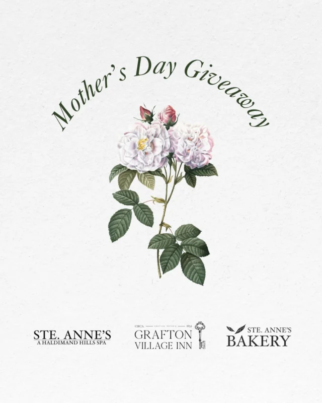  Mothers Day Giveaway In celebration of Mothers Day and the launch of our newly acquired property in the heart of Grafton, were offering a special prize to treat the amazing mother figure in your life (and a guest).You and a guest could win an overnight stay at Petit Pont Guest House at Grafton Village Inn PLUS an all-inclusive day spa experience at Ste. Anne's Spa. To make the visit even more special, we are also including a 4-course dinner at Ste. Annes Spa and a continental breakfast basket from Ste. Annes Bakery to enjoy on checkout day. Enter now for a chance to win! Follow @graftonvillageinn @steannesbakery @steannesspa  Tag your fellow Mamas Share to your story and tag us for an extra entry!Drawing Friday, May 9th at 3pm estjust in time to gift it to someone special.#MothersDay #SteAnnesSpa #Giveaway #GiftOfRelaxation