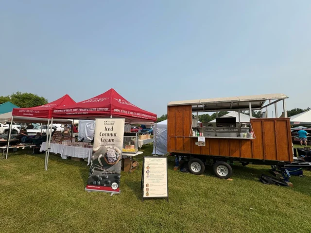  Were all set up at the Classics in the Country Car Show in Grafton! Come by and say hi  St. Annes Bakery is serving up gluten-free goodies, including our vegan iced coconut cream  Plus, @academyhillgrill is here too, dishing out their delicious tacos And did we mention the free popcorn?  See you soon! 10914 County Road #2, Grafton