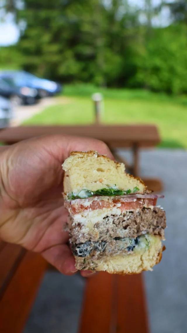 Not your average burger   Our Greek Burger is stacked, juice and full of flavour! Feta, tzatziki and enough height to stop traffic  Here till the end of the month  come hungry. #nocoeats #academyhillgrill #featureburger