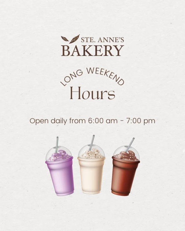 Were open all long weekend!Swing by Ste. Annes Bakery for a sweet treatlike our refreshing iced coconut cream shakes, made dairy-free and full of flavour.A long weekend essential. #SteAnnesBakery #LongWeekendTreats #GlutenFreeGoodness #VeganFriendly