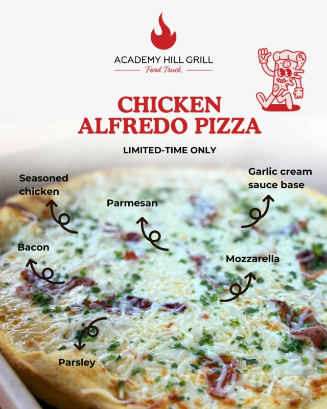 Still craving that creamy, cheesy, bacon-packed goodness?  Our Chicken Alfredo Pizza is here to satisfy your late-September pizza cravings with every slice loaded with flavour.