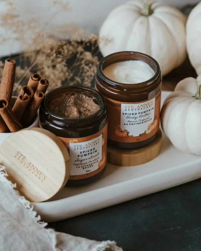 As the leaves turn and the air grows crisp, theres a moment between seasons that feels just a little magical. Its the time for cozy layers, warm drinks and a gentle pause to care for yourself.Our Spiced Pumpkin Sugar Scrub and Body Butter, created by our very own apothecary team, are inspired by this transition. The sugar scrub polishes away the old season, leaving skin soft and glowing, while the rich, spiced body butter envelopes you in warmth and comfort, carrying the scents of fall.Available online and in our boutique, theyre the perfect way to celebrate the season and nourish your skin as the days grow shorter and the nights cozier.Link in bio to shop!