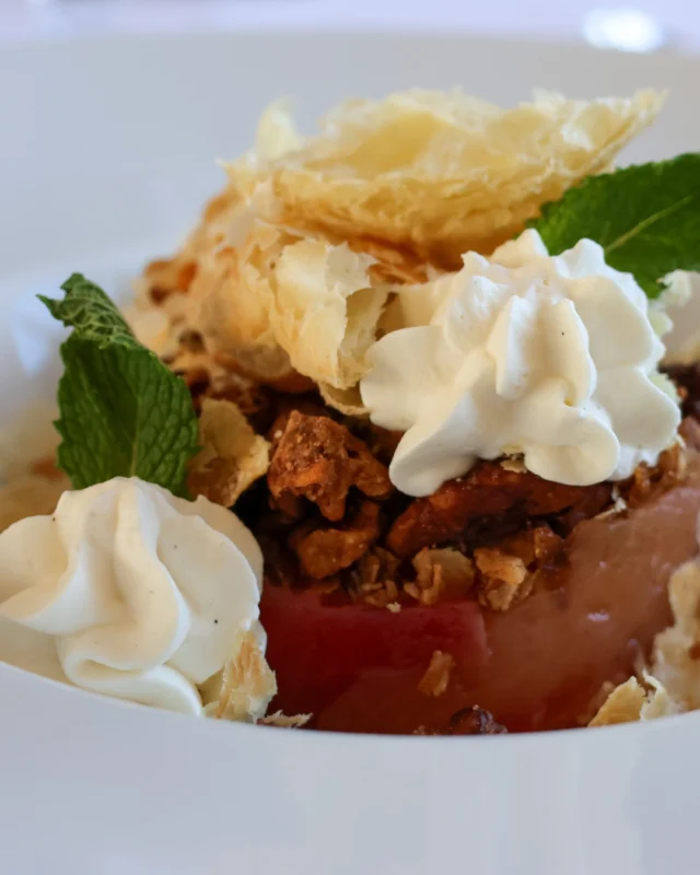 Warm, cozy magic from our kitchen to yours. This apple crumble from Chef Steven layers gently stewed Honeycrisp apples, a brown-sugar walnut crunch and whipped tea cream over buttery puff pastry.Recipe can be found on our website under Stories.