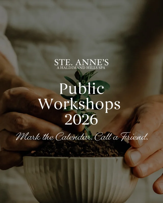 In 2026, our Creative Workshops expand into a full year of seasonal experiences, now open to the public.After the wonderful response to our wreath-making and Afternoon Tea gathering in December, weve curated a calendar of thoughtfully designed workshops inspired by the rhythms of the countryside.Each experience invites you to spend a few unhurried hours learning alongside our team at Ste. Annes Spa, blending botanicals, working with natural elements, creating something beautiful, or discovering a new skill in a relaxed setting.Your workshop also includes a signature Ste. Annes dining experience. Youll leave with what youve created, along with the feeling of time well spent.Spaces are limited for each date.Our 2026 lineup is now open. Call to reserve your place: 1-888-346-6772 EARLY BOOKING OFFER Reserve your space before March 24th and receive $10 off per person for any 2026 Public Workshop.