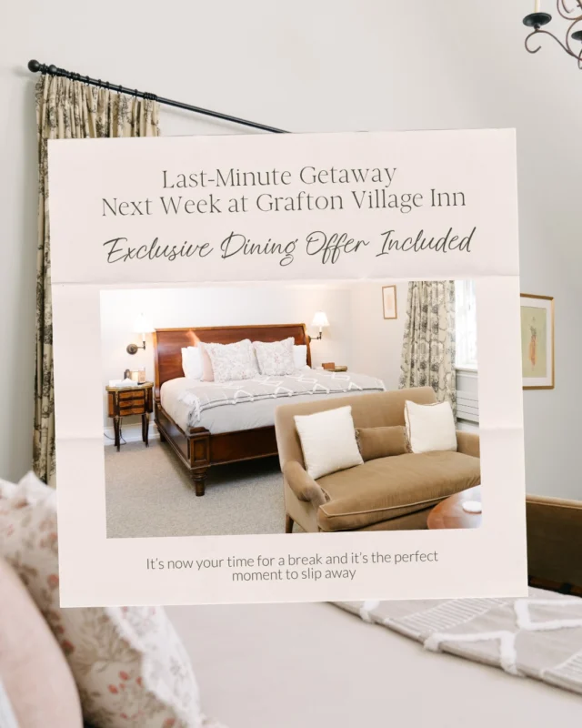 Escape to the countryside on a whim with our limited last-minute availability at Grafton Village Inn next week. Thoughtfully designed for rest and reconnection, your stay can be enhanced with a @steannesspa  Day Spa.To make your getaway even more special, enjoy our exclusive dining offer: choose between two complimentary breakfast baskets or a four-course dinner at Ste. Annes Spa with our pay for one, enjoy two experience.With no nightly minimums and only a handful of rooms remaining, its the perfect moment to slip away. Call now to book 905-349-3156.