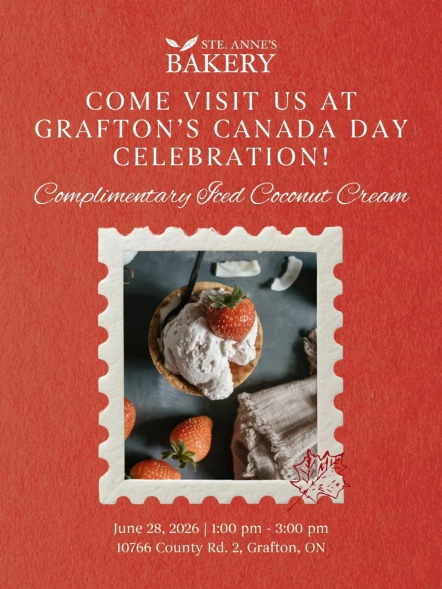  Celebrate Canada Day in Grafton! Ste. Anne's Bakery is joining Grafton's Canada Day Celebration on June 28th from 1:00 PM - 3:00 PM and we're treating guests to a complimentary Iced Coconut Cream while supplies last!Stop by, cool off with a sweet summer treat and enjoy an afternoon of community, celebration and Canada Day fun. We can't wait to see you there!